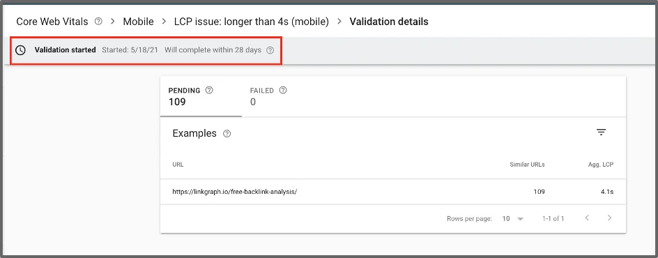 how to use google search console validation started