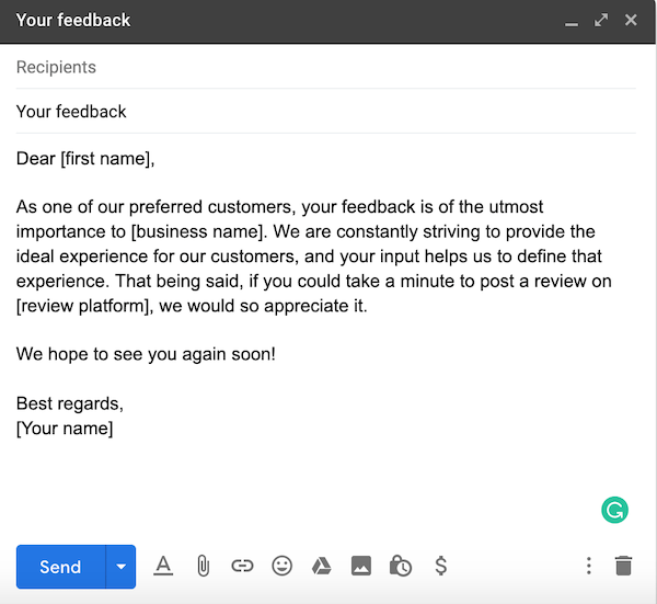 how to ask for reviews personal email