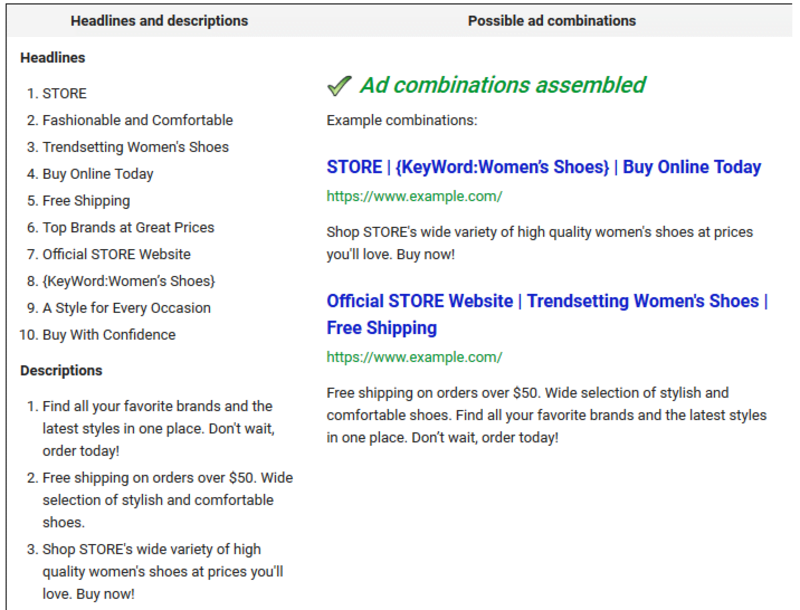 how to use responsive search ads to maximize ROI ad combinations