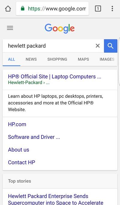 hp brand query serp on mobile device