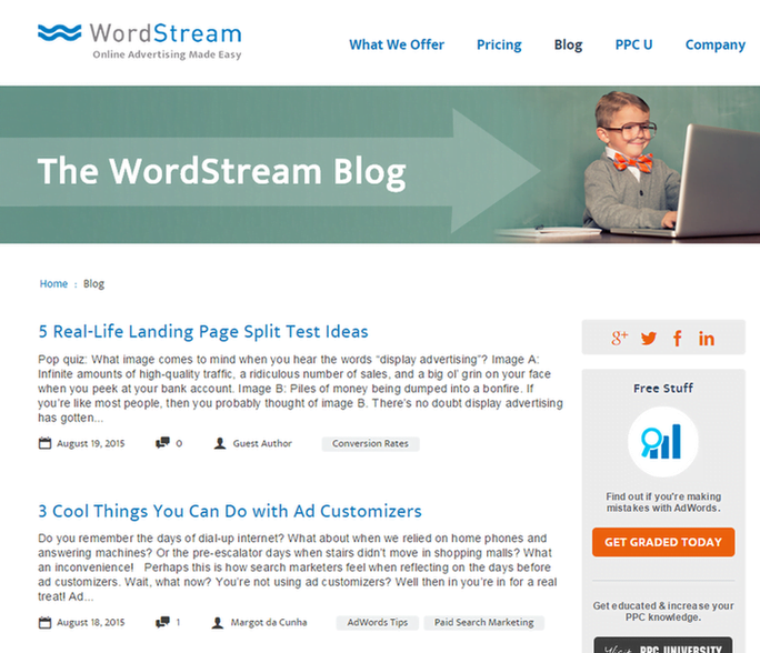 Inbound marketing strategy screenshot of WordStreams blog
