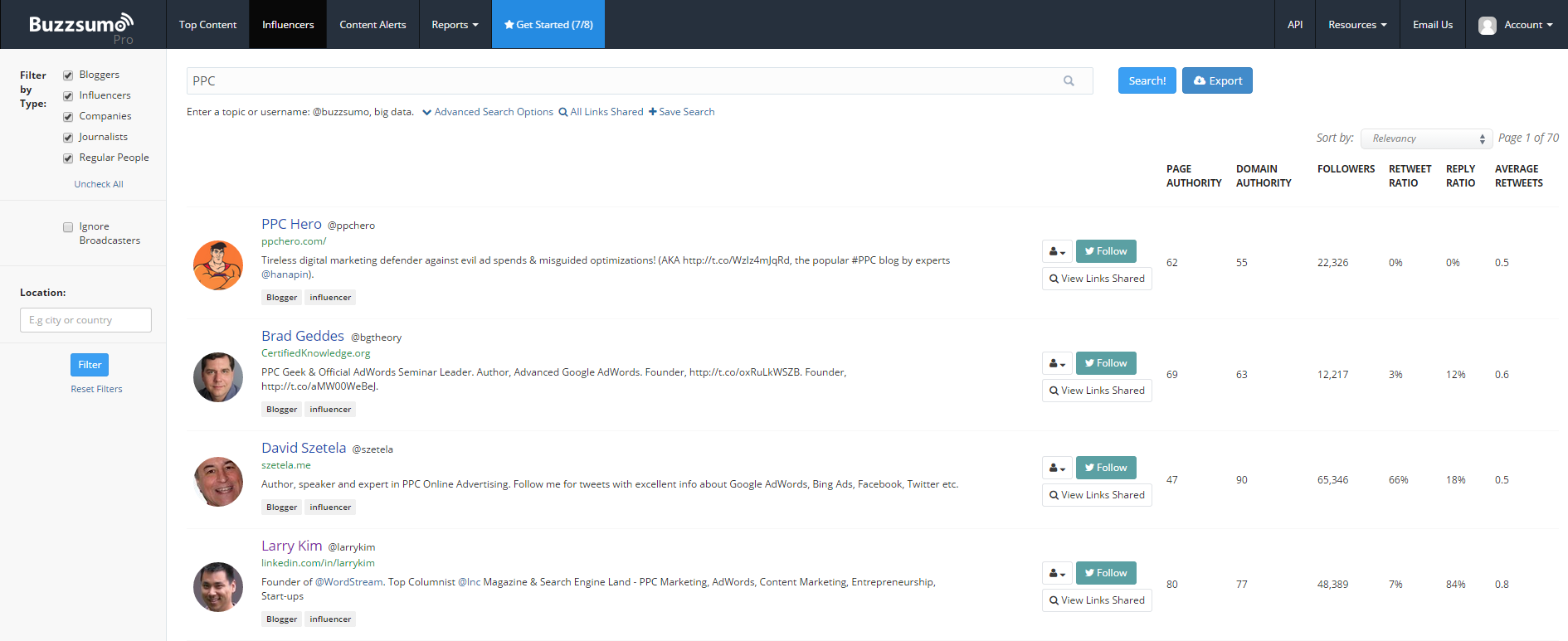 Influencer marketing BuzzSumo Influencers report screenshot