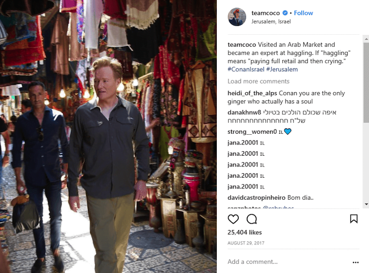 conan obrien self-deprecating instagram caption example