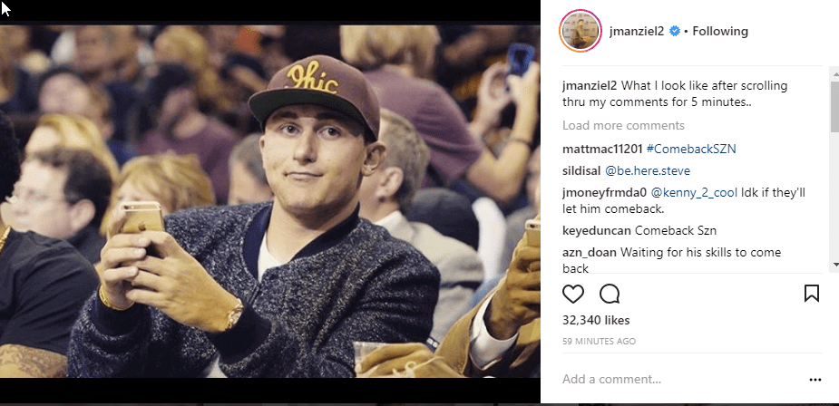 johnny football self-deprecating instagram caption example