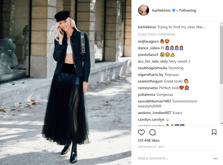 karlie kloss self-deprecating instagram caption example