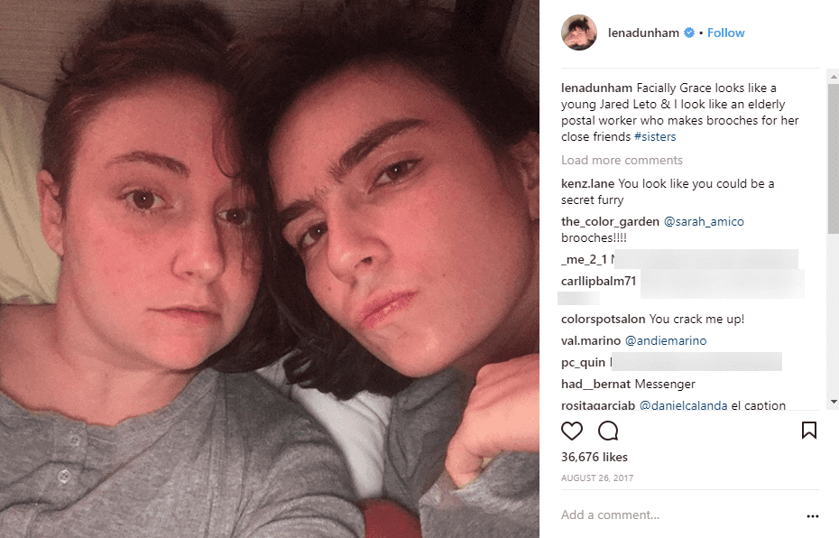 lena dunham self-deprecating instagram caption example