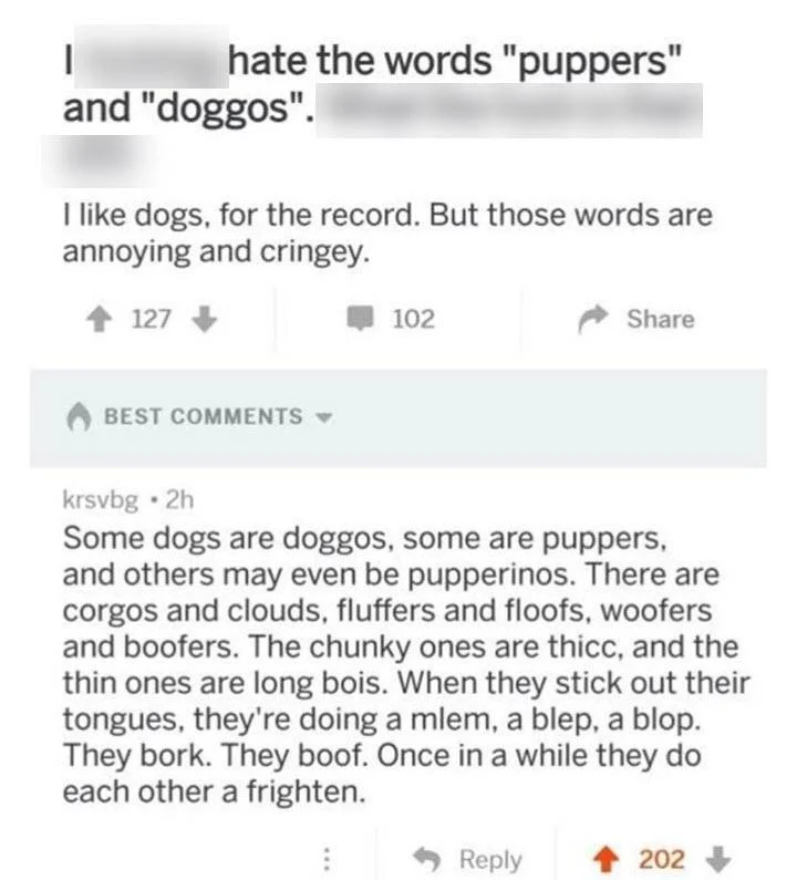 reddit thread about the words doggo and puppers
