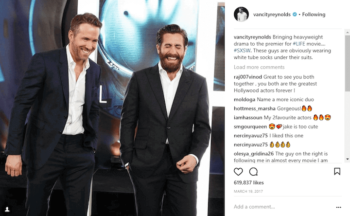 ryan reynolds self-deprecating instagram caption example