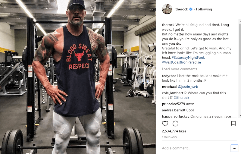 the rock self-deprecating instagram caption example