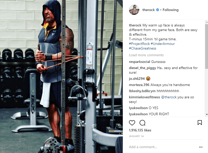 the rock self-deprecating instagram caption example