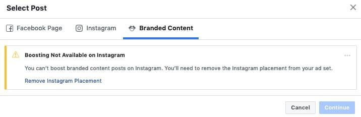 branded content instagram ad manager view