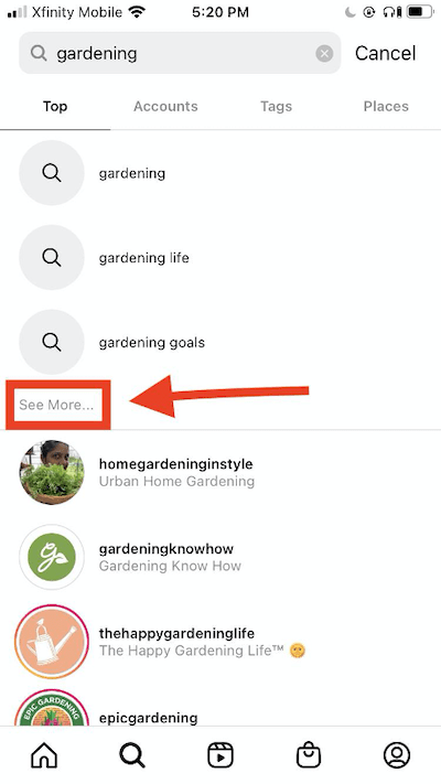 instagram seo—see more option in instagram search