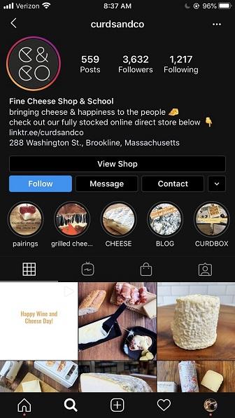 Instagram Story Highlights example from Curds & Co