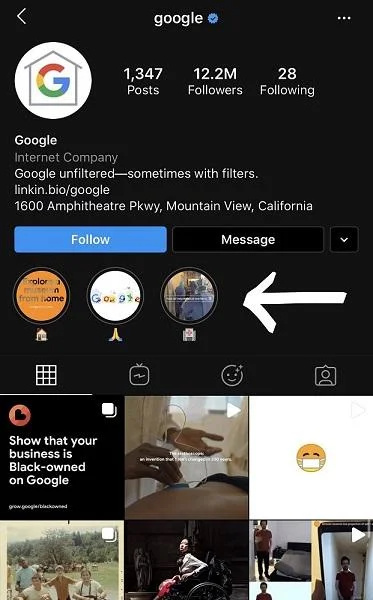 Instagram Story Highlights in profile