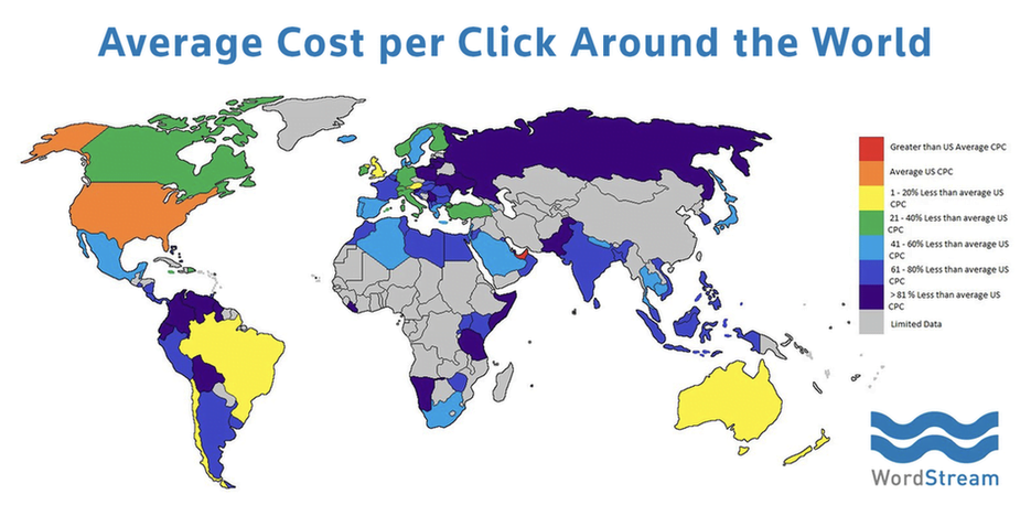 International AdWords average cost-per-click around the world