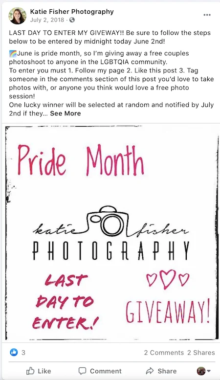 june marketing ideas facebook giveaway for couple photoshoot