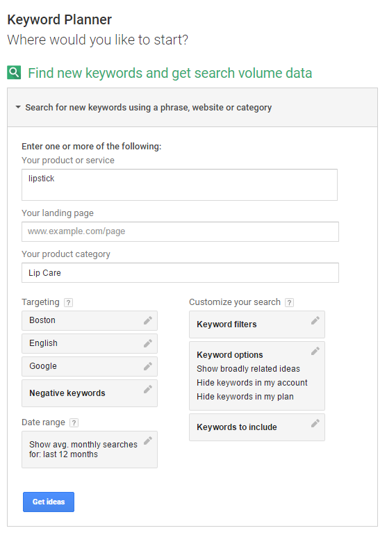 google keyword planner