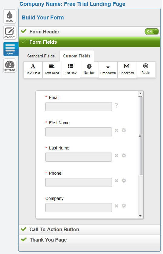 Landing Page Form Fields
