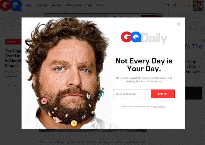 Landing page designs GQ magazine example