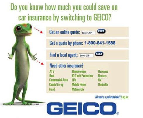 Landing page ideas directional cues Geico ad