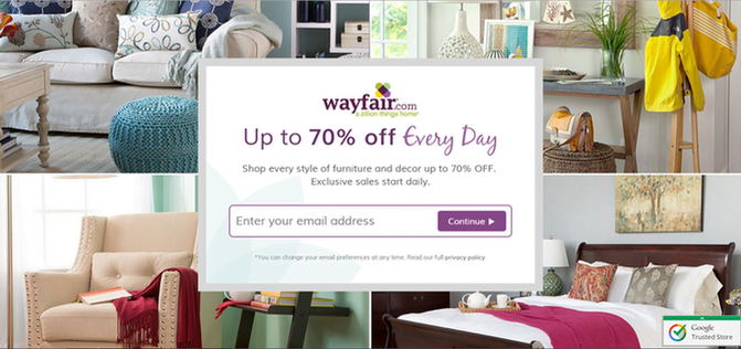 Landing page relevance Wayfair landing page