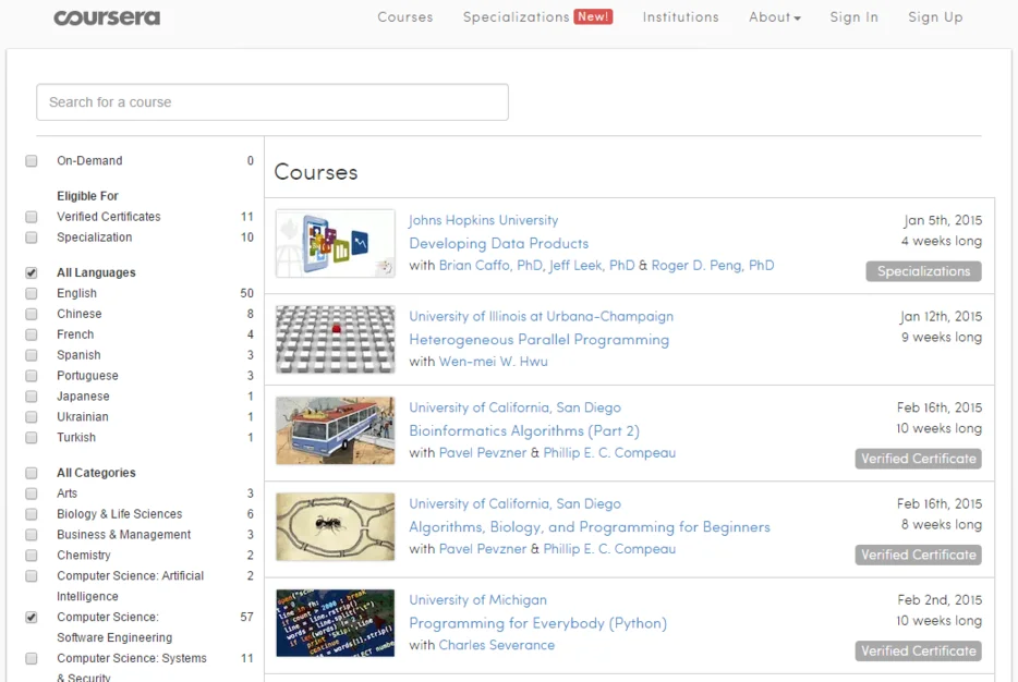 Learn coding for free Coursera courses