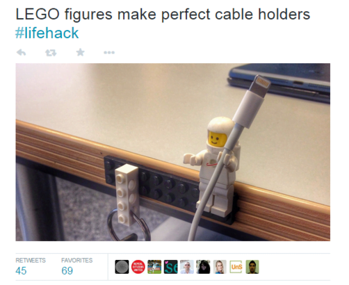 Get more retweets Lego lifehack cable holder