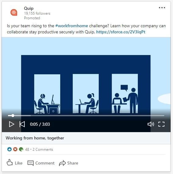 LinkedIn advertising during COVID-19 example