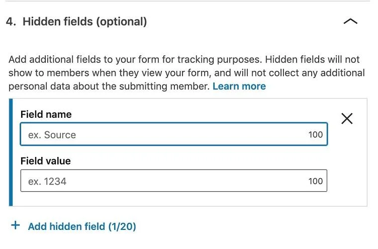 LinkedIn lead generation ad hidden forms option