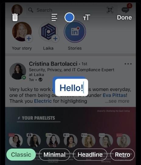 linkedin stories—story with sticker or text added