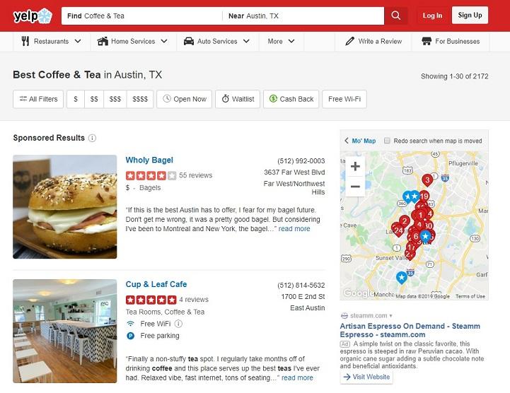 local search marketing example on yelp