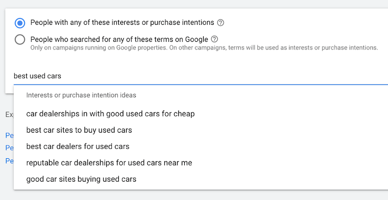 google custom audiences—target by interest tab