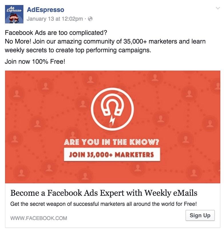 social proof ad test by AdEspresso