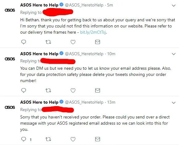 Asos Twitter for customer service