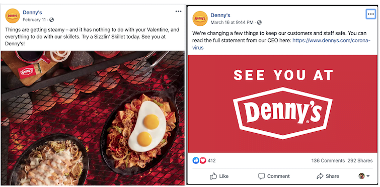 marketing copywriting during COVID 19 dennys