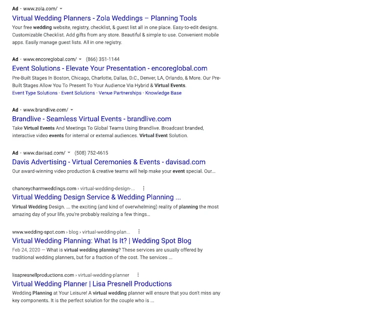 may marketing ideas—wedding season ads and blog posts in the SERP