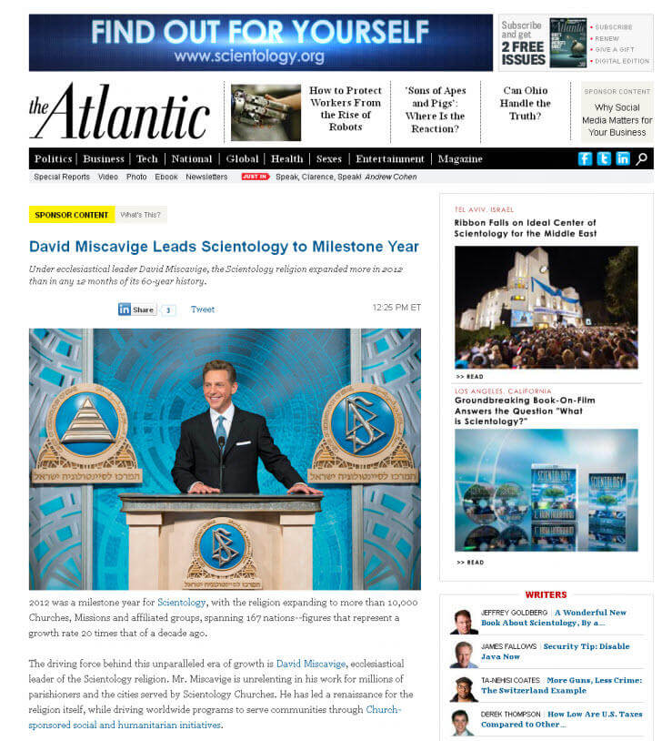 Native advertising examples Atlantic Scientology post