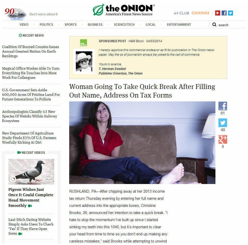 Native advertising examples The Onion sponsored post