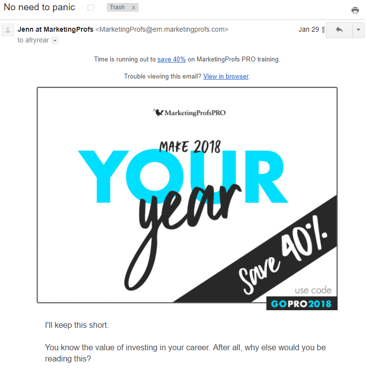 Non-newsletter emails Marketing Profs special offer