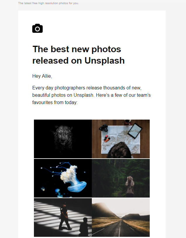 Non-newsletter emails Unsplash