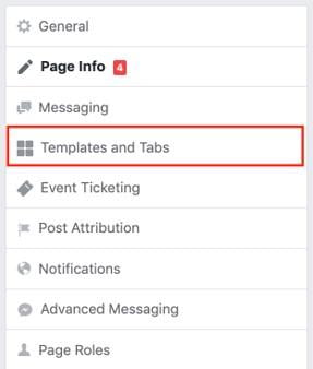 Facebook page template and tab options