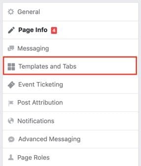 Facebook page template and tab options