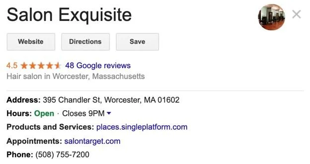 Google My Business example listing