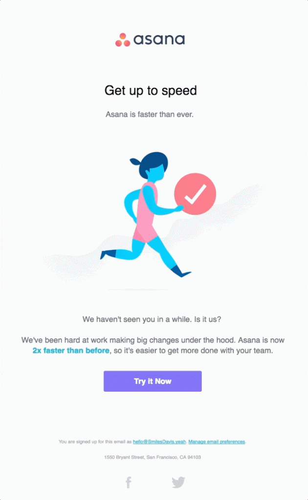example of asana optimizing lead generation process with reengagement emails