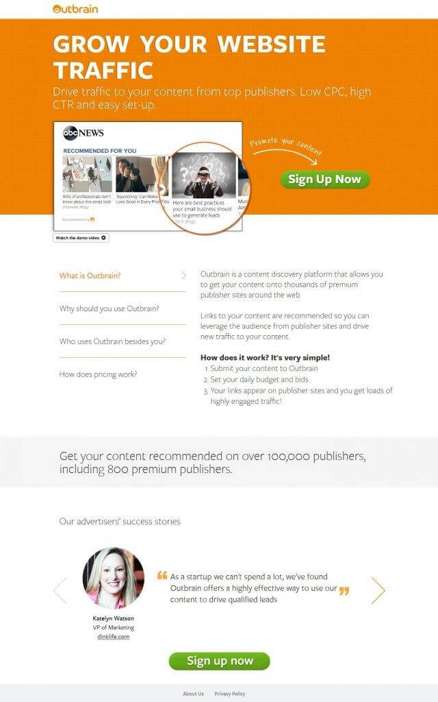 OutBrain Landing Page