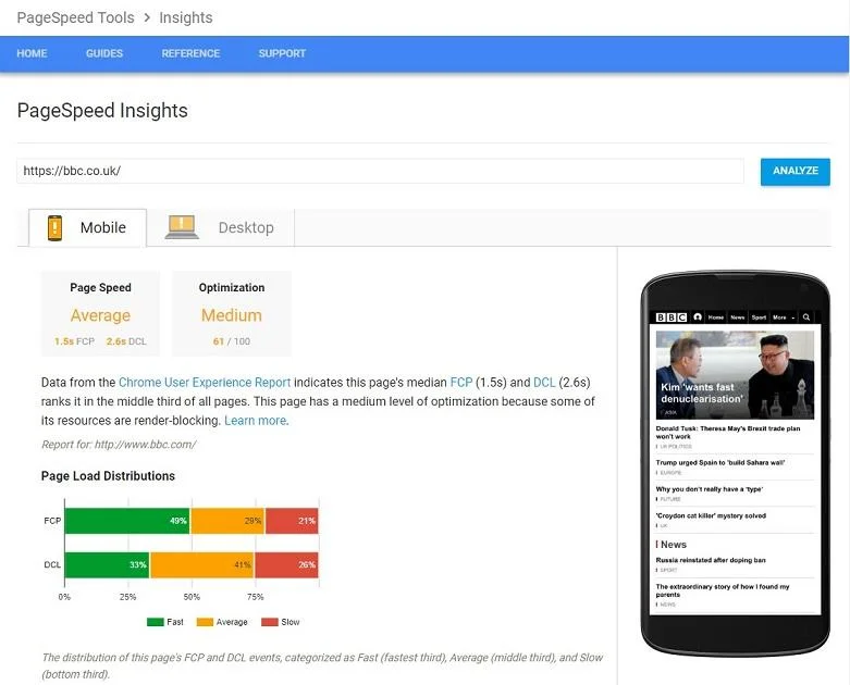 page speed Google's PageInsights tool