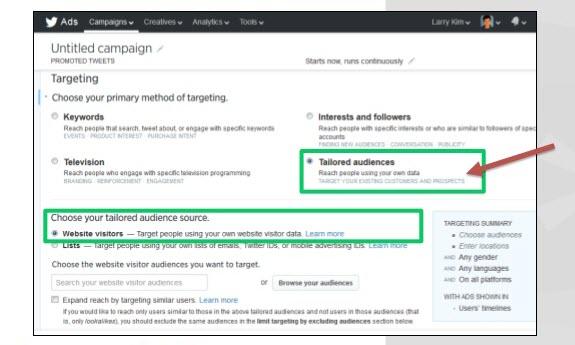 Paid social media Twitter Tailored Website Audience