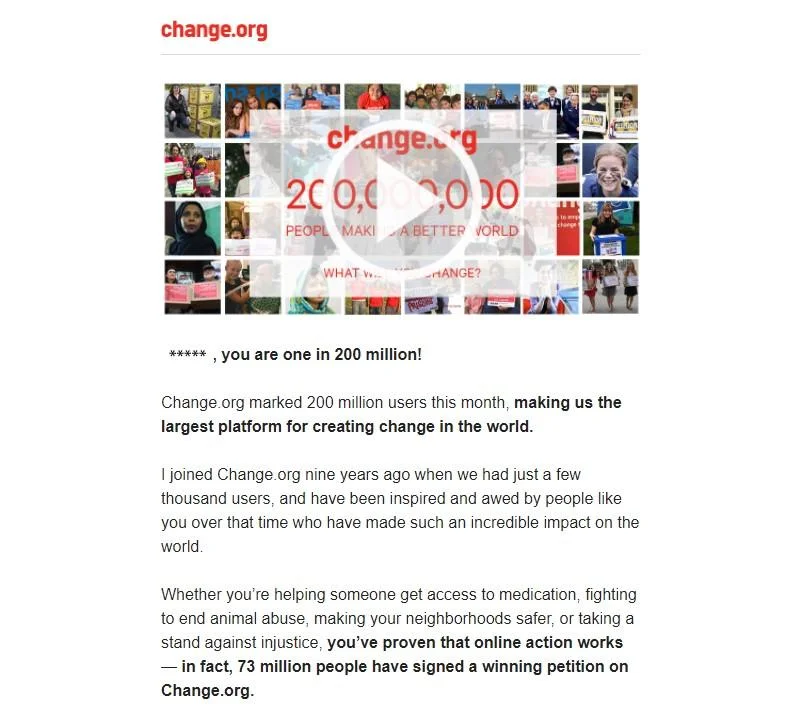 change.org personalized video email example