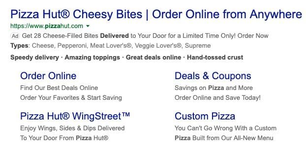 Pizza Hut search ad