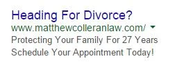 PPC ad headlines divorce ad